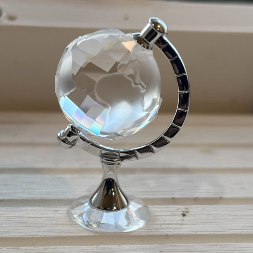 Vintage Swarovski Crystal Mini Globe with Etched Continents